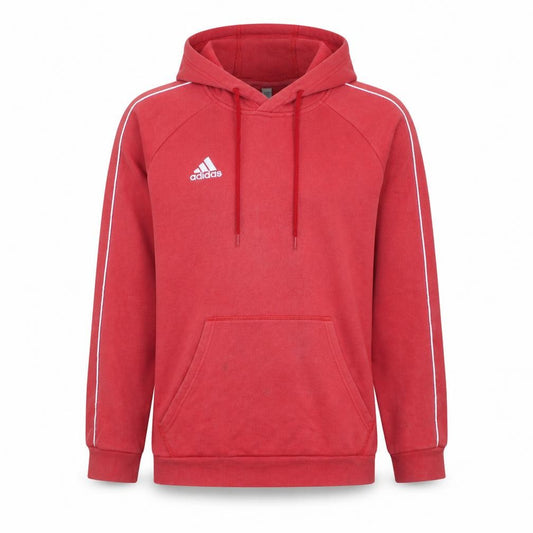 Front view of Adidas men’s red pullover hoodie l sports fleece sweatshirt