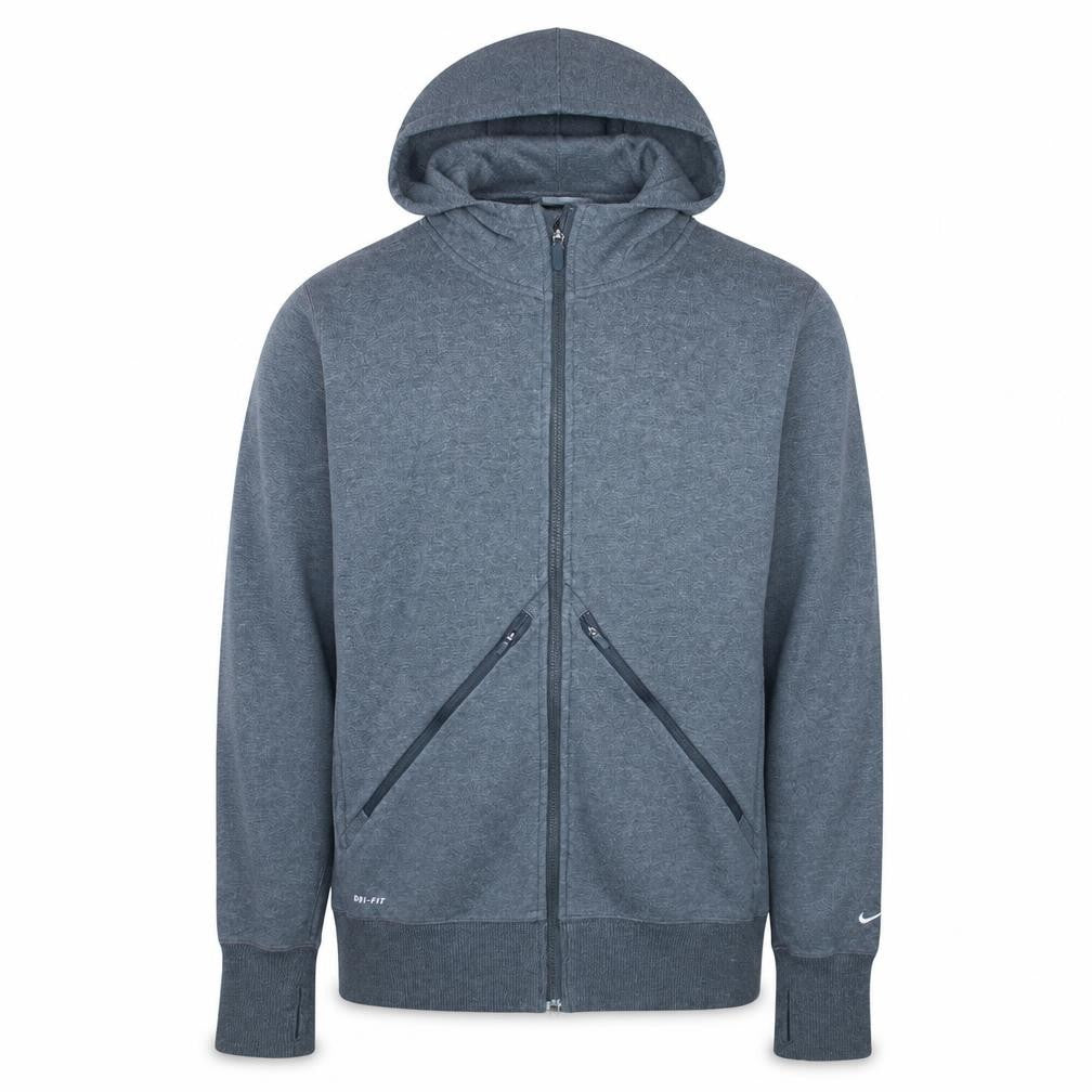 Front view of Nike Men's Grey Dri-Fit Full Zip Hoodie, size M