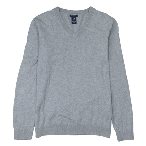 GAP Women’s Grey V-Neck Long Sleeve Pima Cotton Jumper Size M