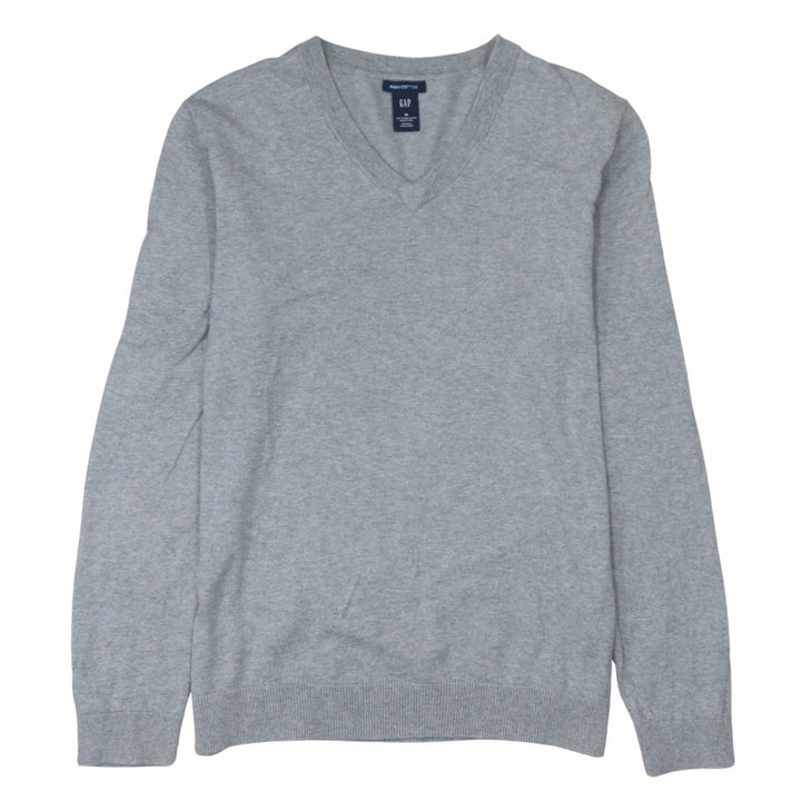 GAP Women’s Grey V-Neck Long Sleeve Pima Cotton Jumper Size M