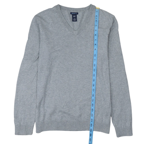 GAP Women’s Grey V-Neck Long Sleeve Pima Cotton Jumper Size M