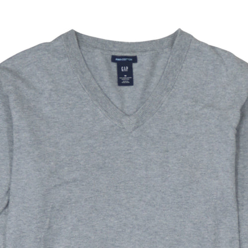 GAP Women’s Grey V-Neck Long Sleeve Pima Cotton Jumper Size M