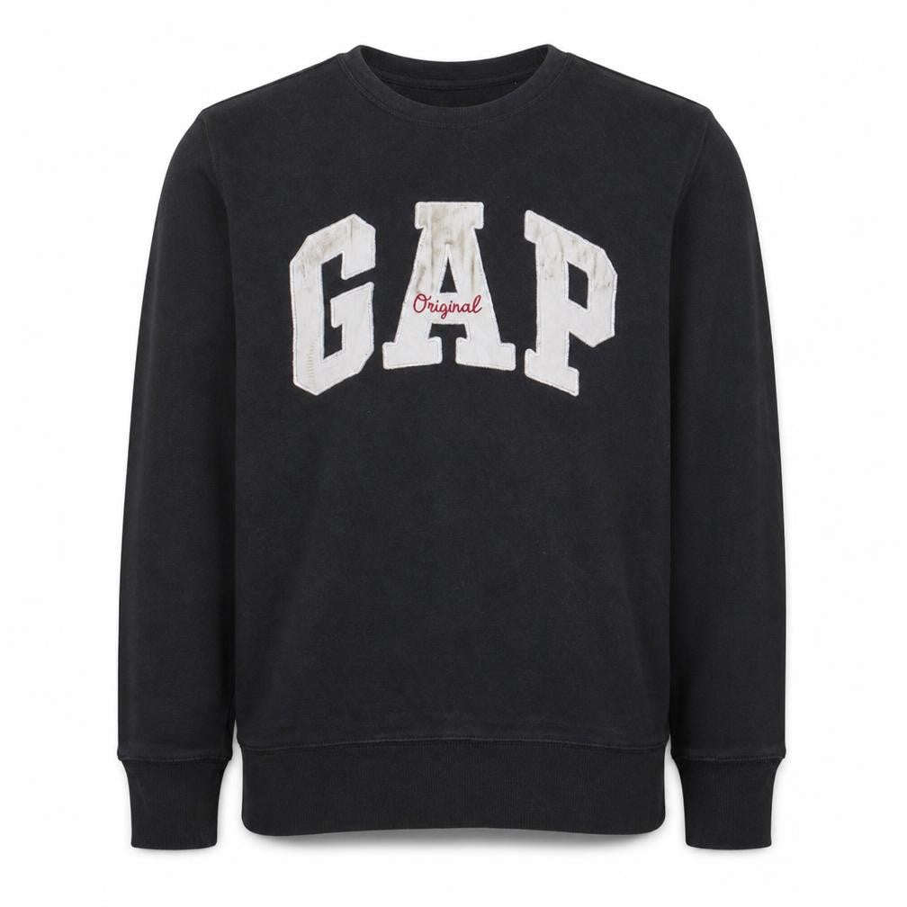 Front view of Gap Men's Black XS Pullover Sweatshirt Crew Neck Embroidered Logo