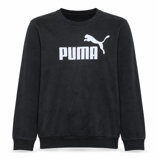 Front view of Puma Men's Black Crew Neck Logo Pullover Sweatshirt, size M