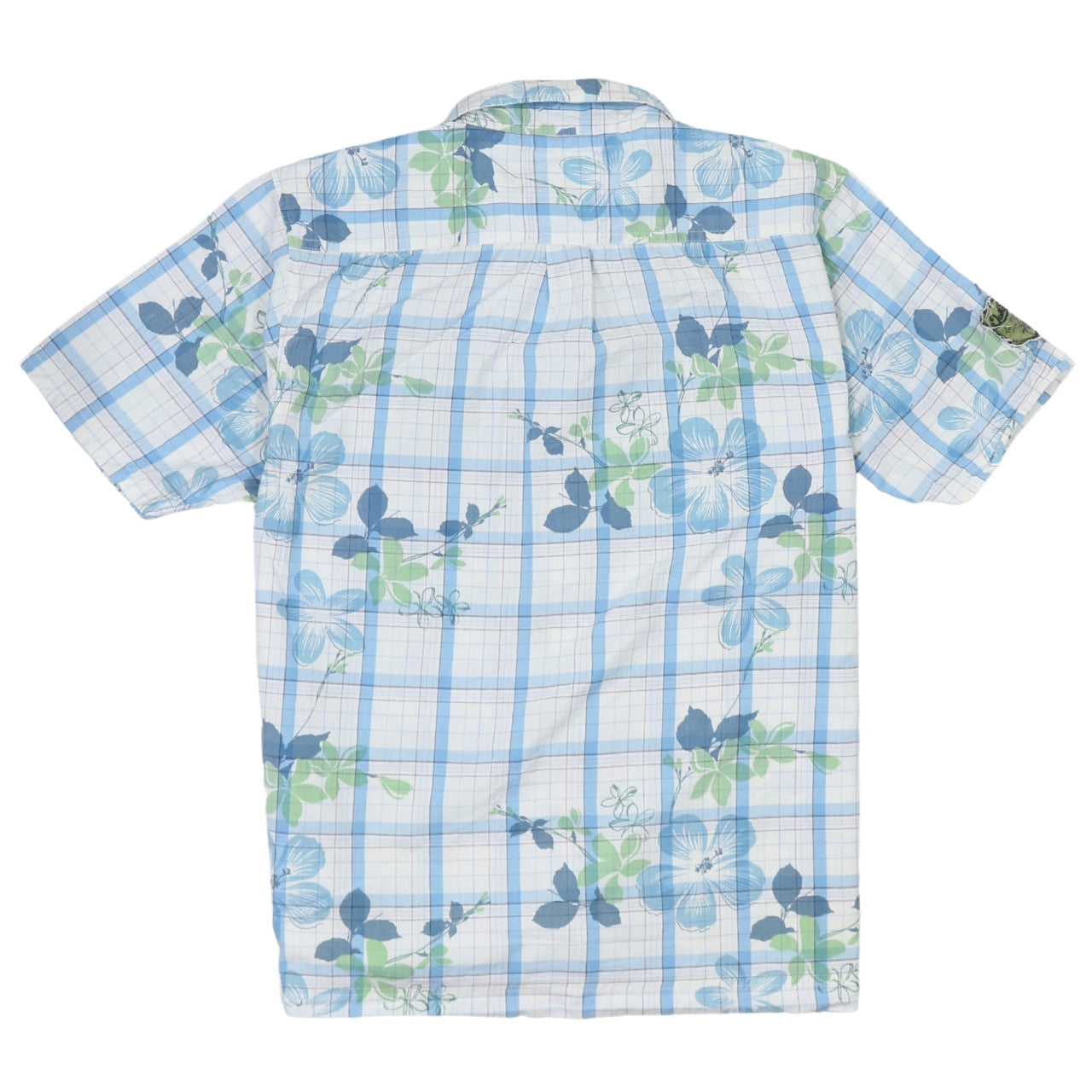 Quiksilver Boys Blue Floral Check Short Sleeve Button-Up Shirt Size 16