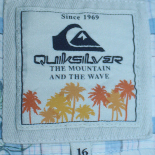 Quiksilver Boys Blue Floral Check Short Sleeve Button-Up Shirt Size 16