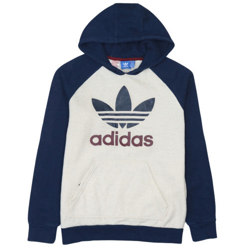Adidas Boys Beige & Navy Pullover Hoodie Size 13-14 Years Cotton Blend