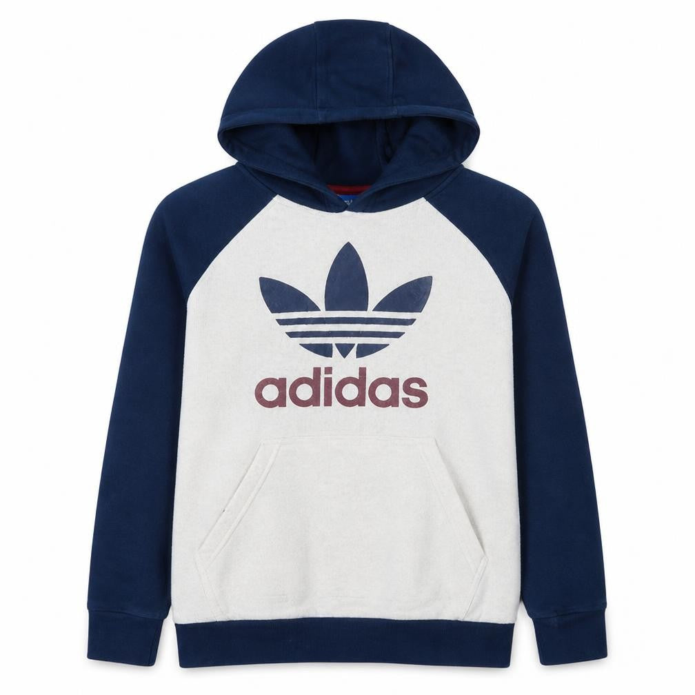 Adidas Boys Beige & Navy Pullover Hoodie Size 13-14 Years Cotton Blend