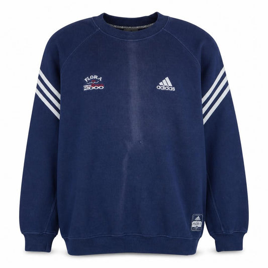 Front view of Adidas men’s blue pullover sweatshirt s regular 2000 sports embroidered