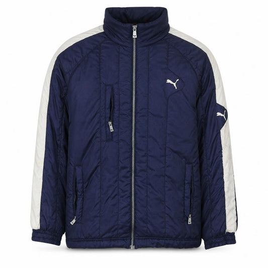 Front view of Puma Men's Blue Puffer Jacket S Full Zip Sports Winter Coat