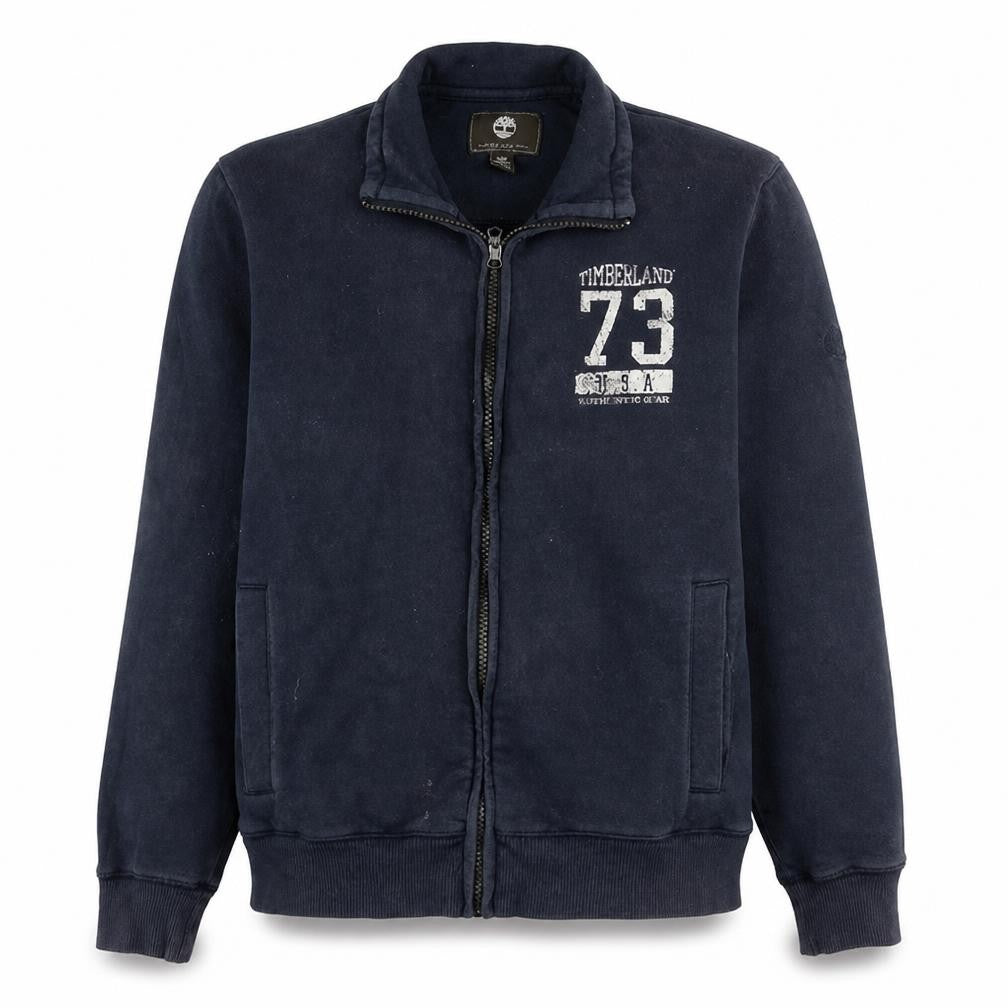 Front view of Timberland Men's Blue M Track Jacket Full Zip Fleece Regular Fit