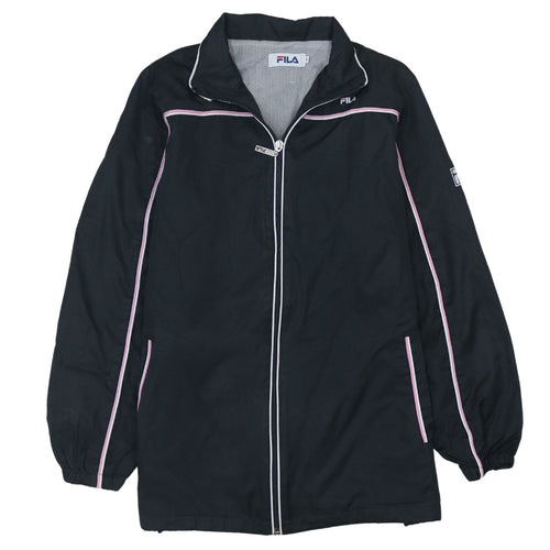 FILA Womens Black Windbreaker Jacket L Full Zip Sports Style