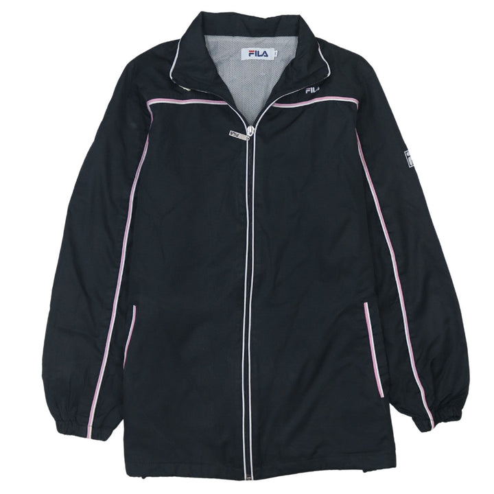 FILA Womens Black Windbreaker Jacket L Full Zip Sports Style