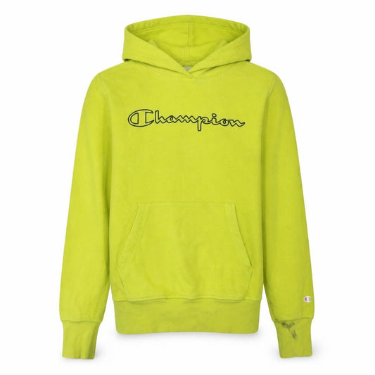 Front view of Champion Men's Yellow Small Pullover Hoodie with Logo