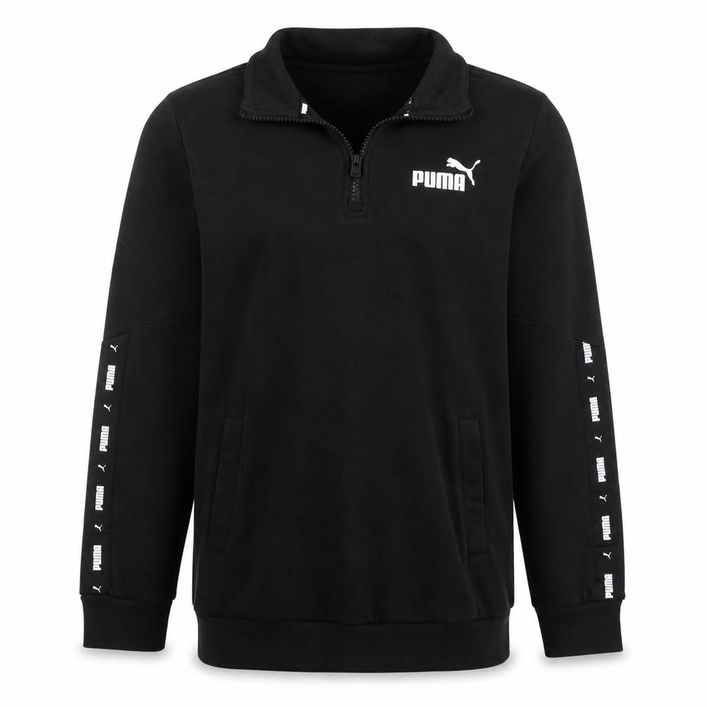 Front view of Puma Men's Black Small 1/4 Zip Logo Fleece Sweatshirt