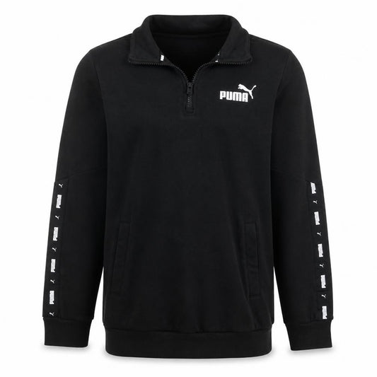 Front view of Puma Men's Black Small 1/4 Zip Logo Fleece Sweatshirt