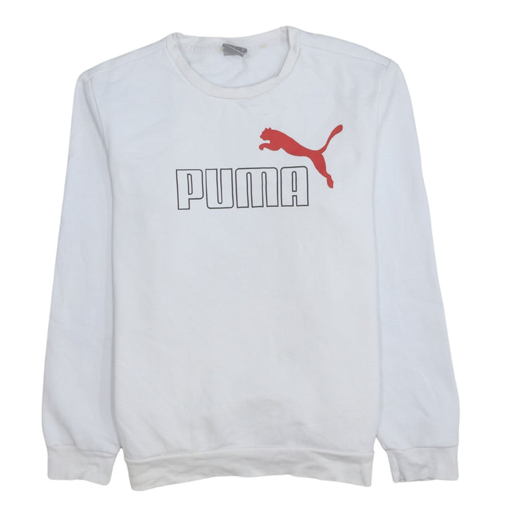 Puma Men's White Pullover Sweatshirt M Regular Fit Crew Neck Logo