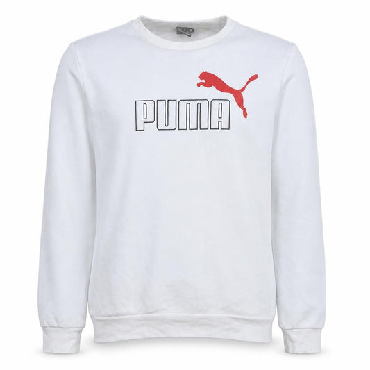 Front view of Puma Men's White Pullover Sweatshirt M Regular Fit Crew Neck Logo