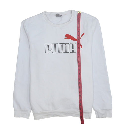Puma Men's White Pullover Sweatshirt M Regular Fit Crew Neck Logo