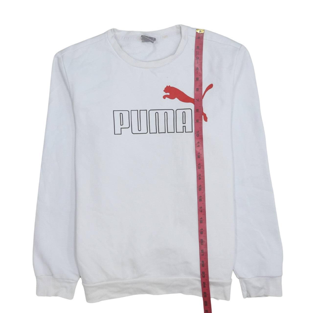 Puma Men's White Pullover Sweatshirt M Regular Fit Crew Neck Logo