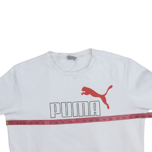 Puma Men's White Pullover Sweatshirt M Regular Fit Crew Neck Logo