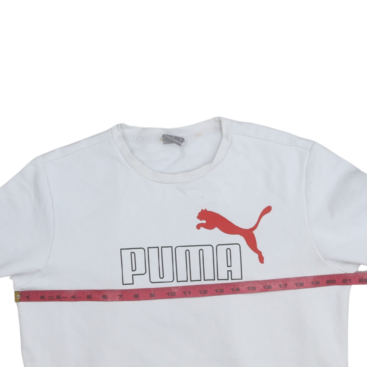 Puma Men's White Pullover Sweatshirt M Regular Fit Crew Neck Logo