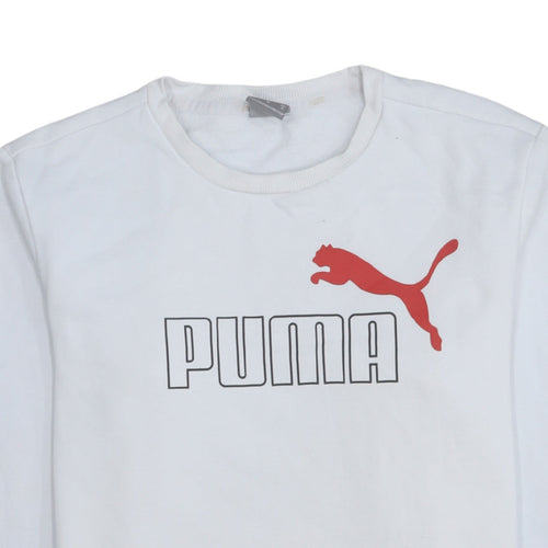 Puma Men's White Pullover Sweatshirt M Regular Fit Crew Neck Logo