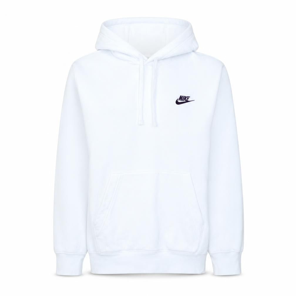 Front view of Nike Men's White XS Pullover Hoodie Sweatshirt with Logo