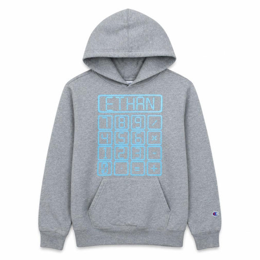 Front view of Champion Teens Grey Pullover Hoodie L Regular Fit Graphic Print