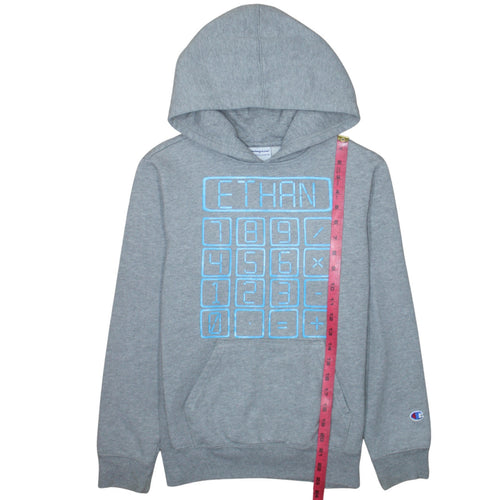 Champion Teens Grey Pullover Hoodie L Regular Fit Graphic Print