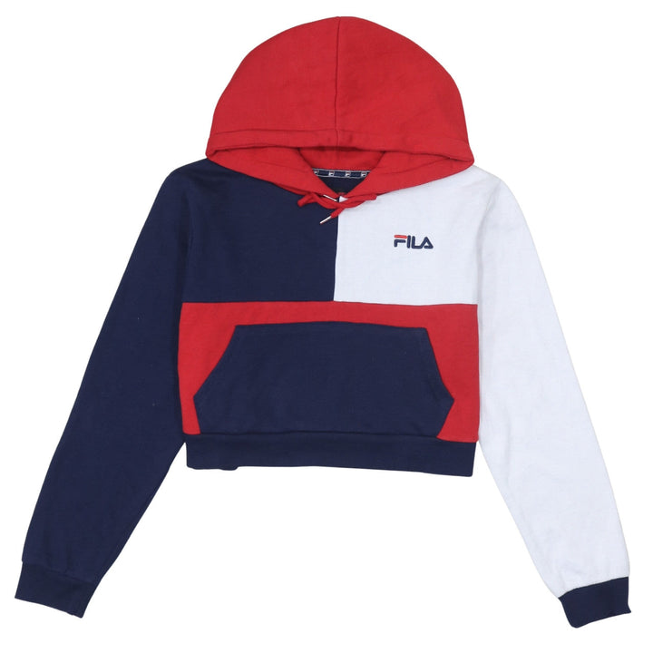 Fila Women Red Navy White Colourblock Cropped Hoodie Size L