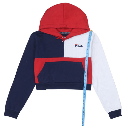 Fila Women Red Navy White Colourblock Cropped Hoodie Size L