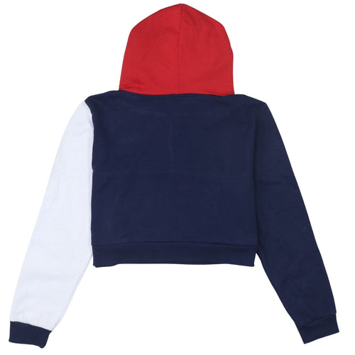 Fila Women Red Navy White Colourblock Cropped Hoodie Size L