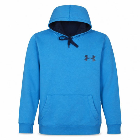 Front view of Under Armour Men's Blue Pullover Hoodie, size S, Regular Fit Sportswear