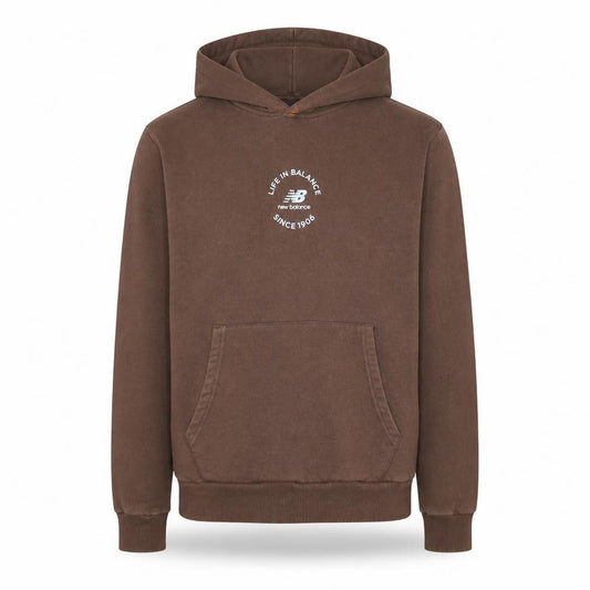 Front view of New Balance Men's Brown Pullover Hoodie, size S, Fleece Casual