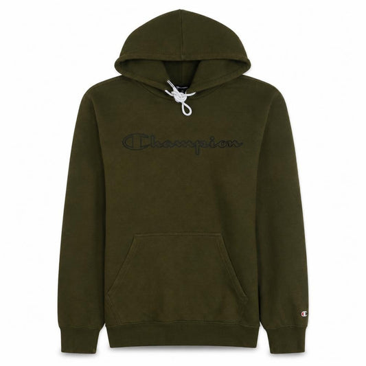 Front view of Champion Men’s Green Pullover Hoodie Large Logo Cotton Blend