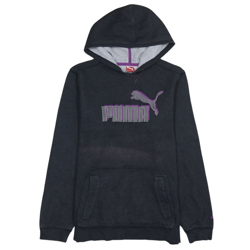 Puma Womens Black Pullover Hoodie Size 16 Logo Fleece Casual