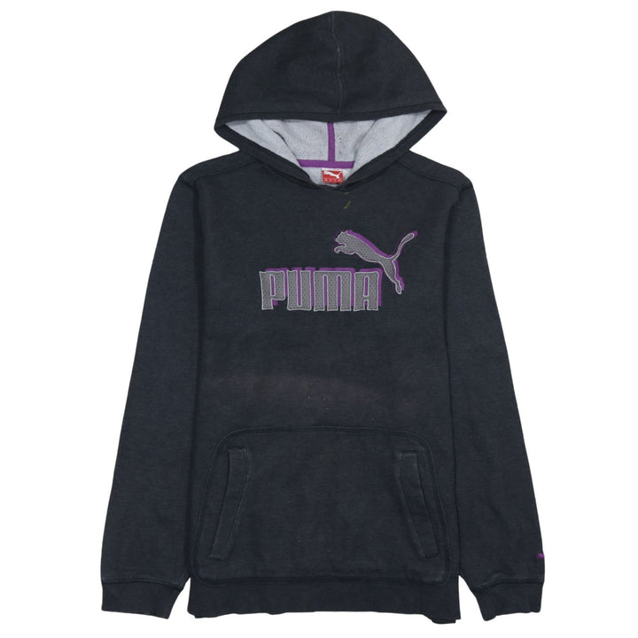 Puma Womens Black Pullover Hoodie Size 16 Logo Fleece Casual