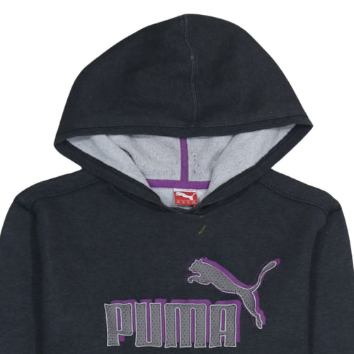 Puma Womens Black Pullover Hoodie Size 16 Logo Fleece Casual