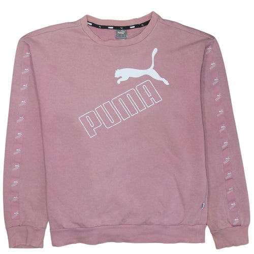 Puma Women Pink Crew Neck Pullover Sweatshirt Size 12 M Logo Print