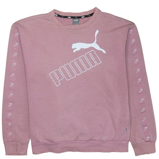 Puma Women Pink Crew Neck Pullover Sweatshirt Size 12 M Logo Print