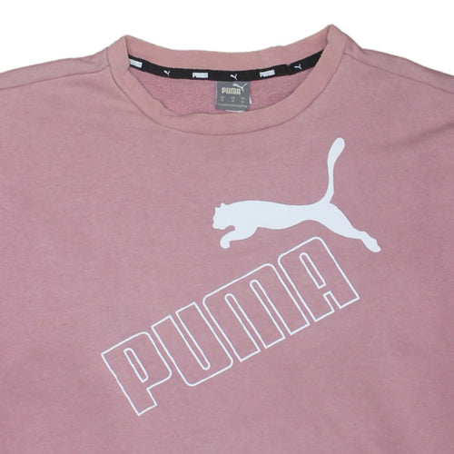 Puma Women Pink Crew Neck Pullover Sweatshirt Size 12 M Logo Print