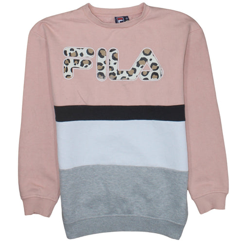 FILA Womens Pink Colourblock Leopard Logo Sweatshirt M