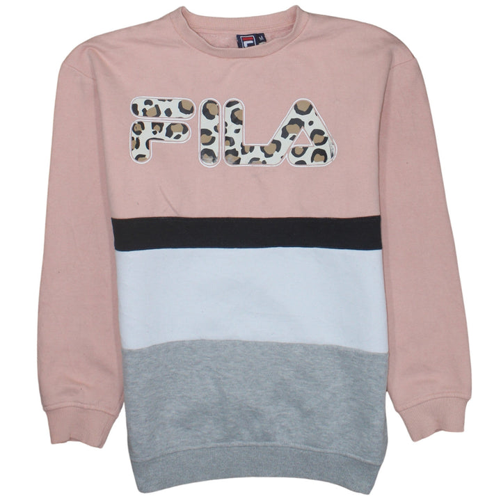 FILA Womens Pink Colourblock Leopard Logo Sweatshirt M