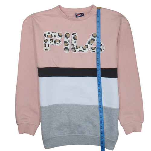 FILA Womens Pink Colourblock Leopard Logo Sweatshirt M