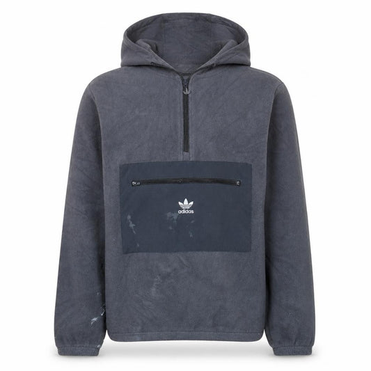 Front view of Adidas men’s grey xs pullover fleece 1/2 zip hoodie