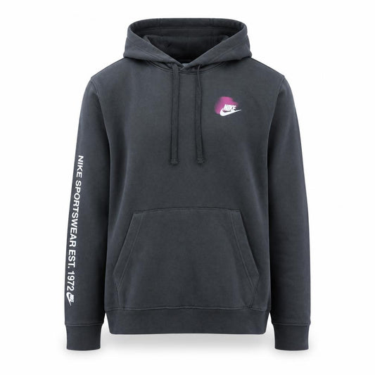 Front view of Nike Men's Black Pullover Hoodie S Sports Logo Fleece Sweatshirt