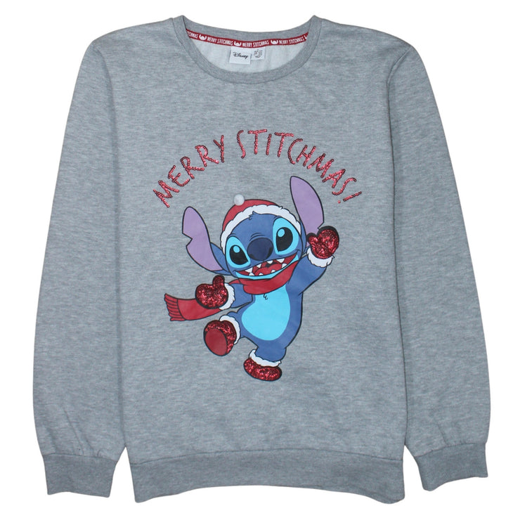 Disney Women's Grey Stitch Christmas Sweatshirt L Long Sleeve Pullover