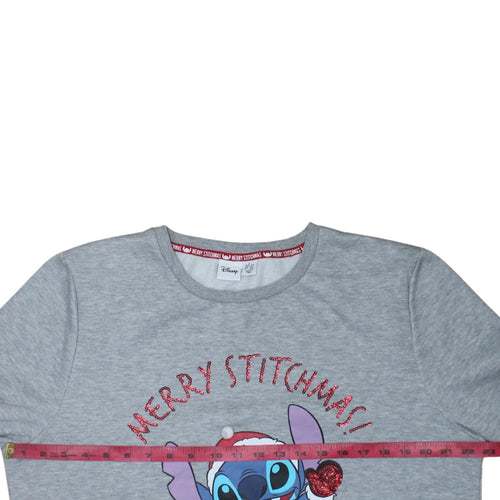 Disney Women's Grey Stitch Christmas Sweatshirt L Long Sleeve Pullover