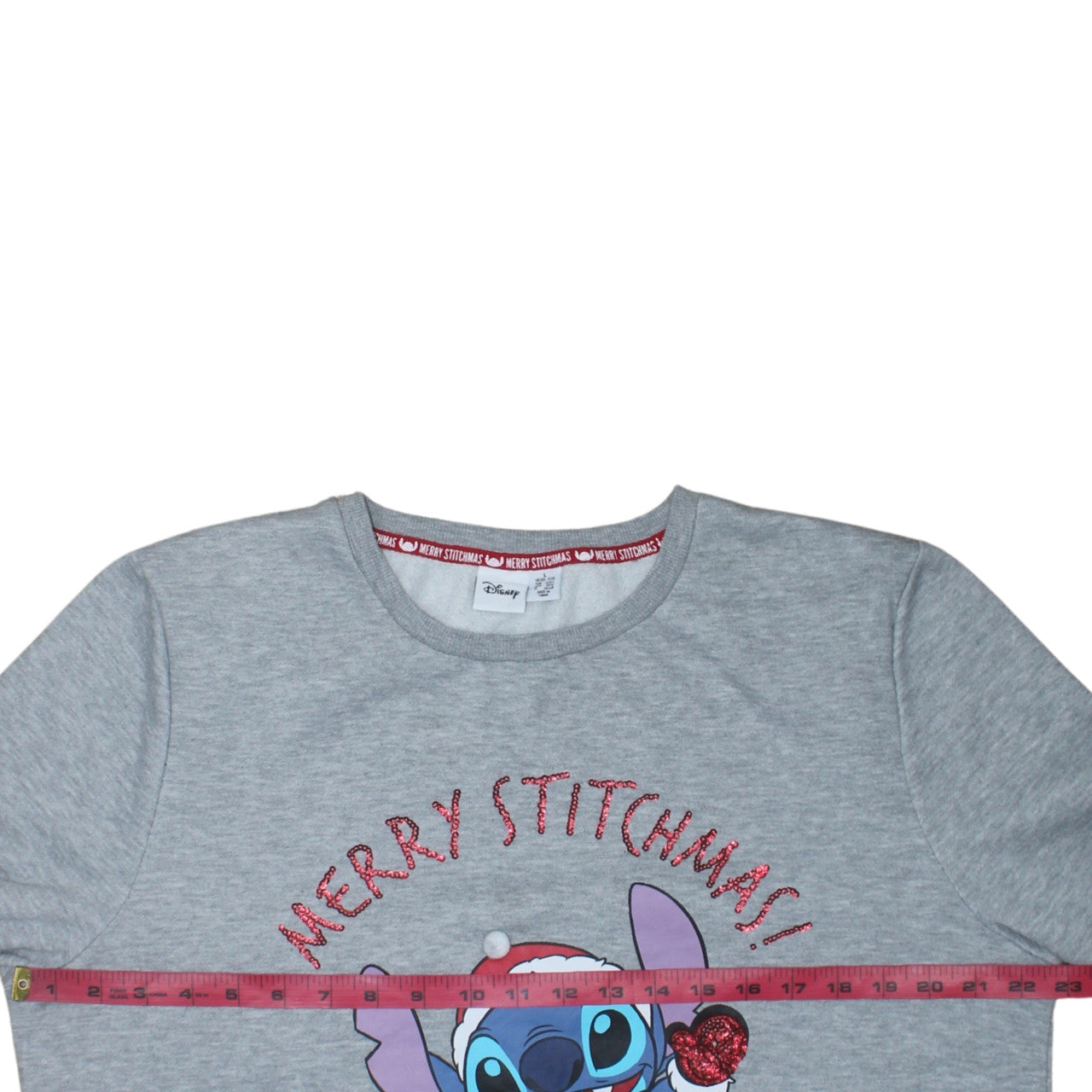 Disney Women's Grey Stitch Christmas Sweatshirt L Long Sleeve Pullover